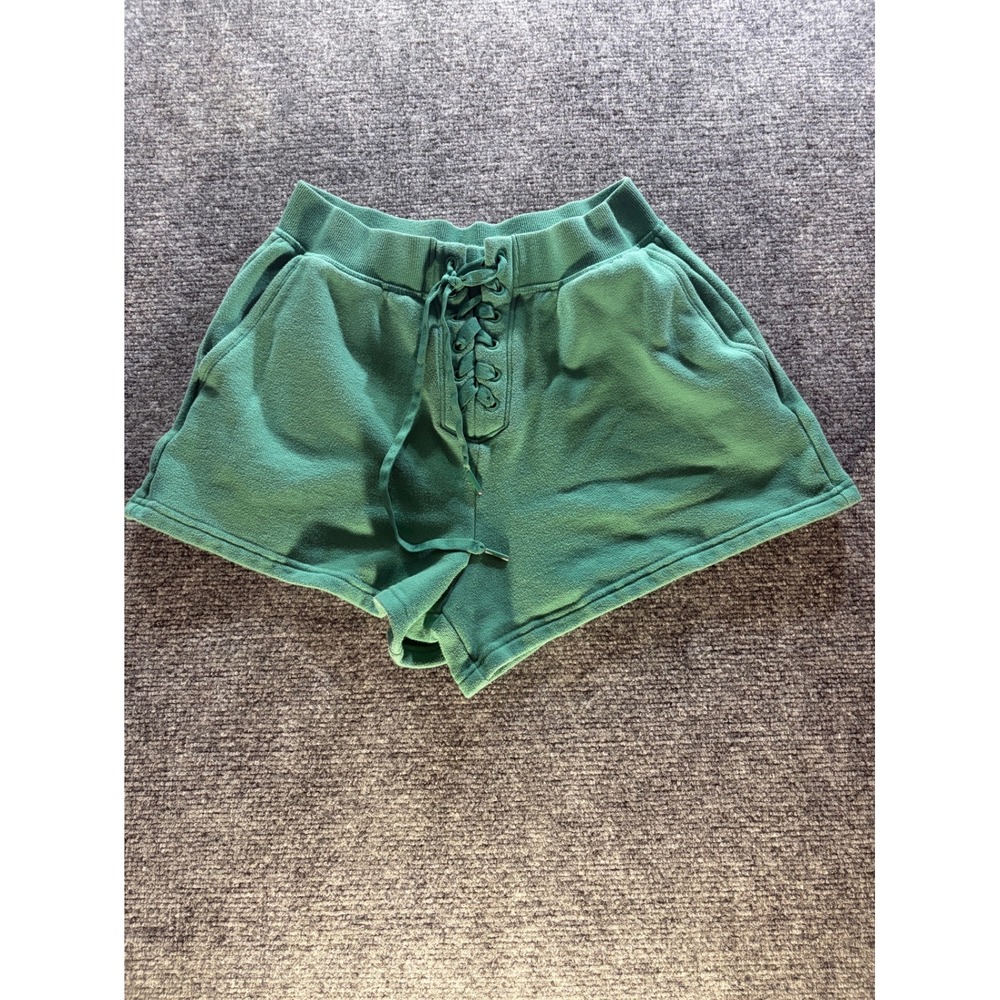 Victoria's Secret Green Fleece Lace Up Front Lounge Shorts Women Small Pockets